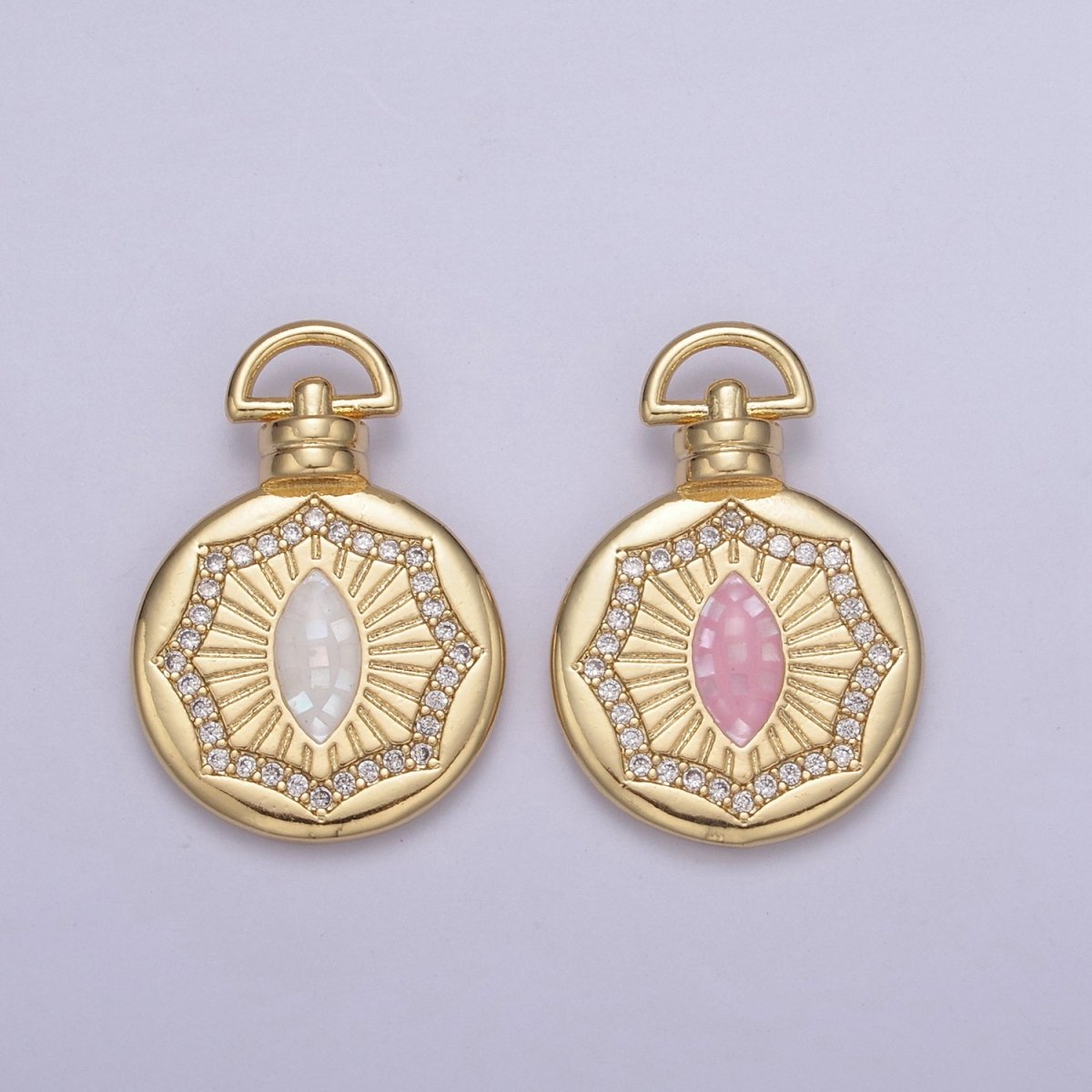 Dainty Gold Pink Shell The Eye Pendant Micro Pave Round Medallion Pink / White Shell Amulet Jewelry Making H-707 H-710