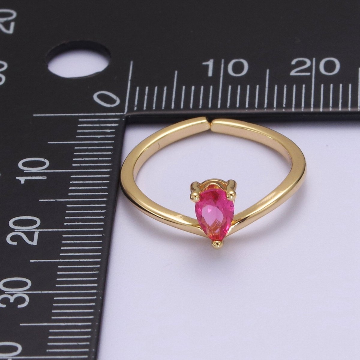 Dainty Gold Pink Tear Drop CZ Ring Open Adjustable S-509