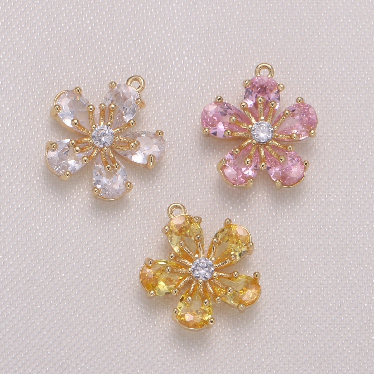 Dainty Gold Filled Cherry Blossom Charm CZ Daisy Floral Charm Pendant GP-959 GP-960 GP-961