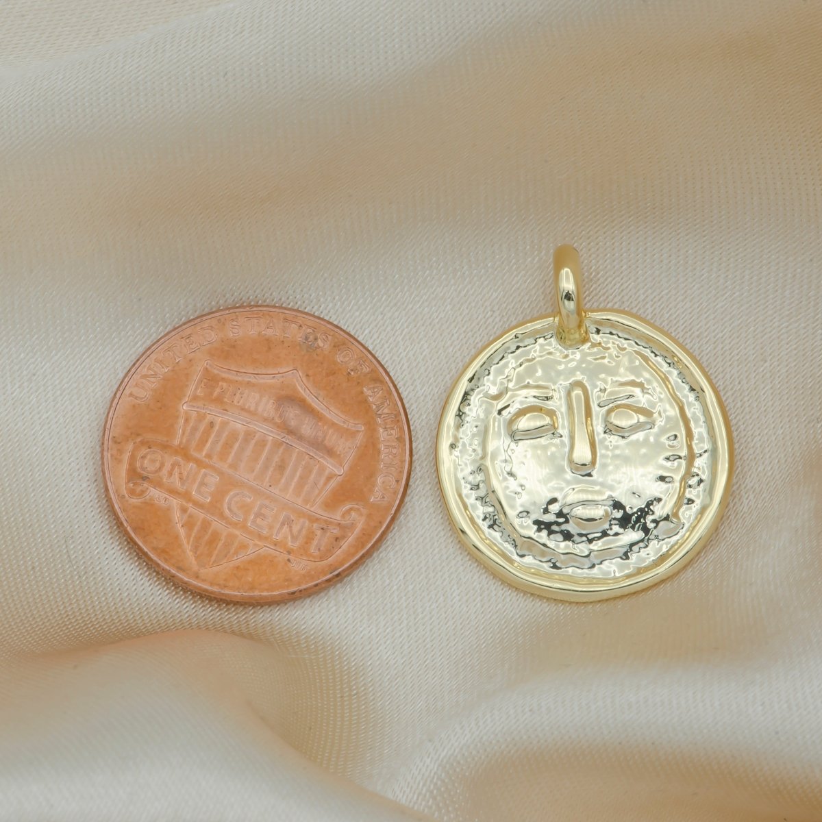 Dainty Gold Plated Rustic Face Charm Ancient Face Coin Charm Pendant GP-141