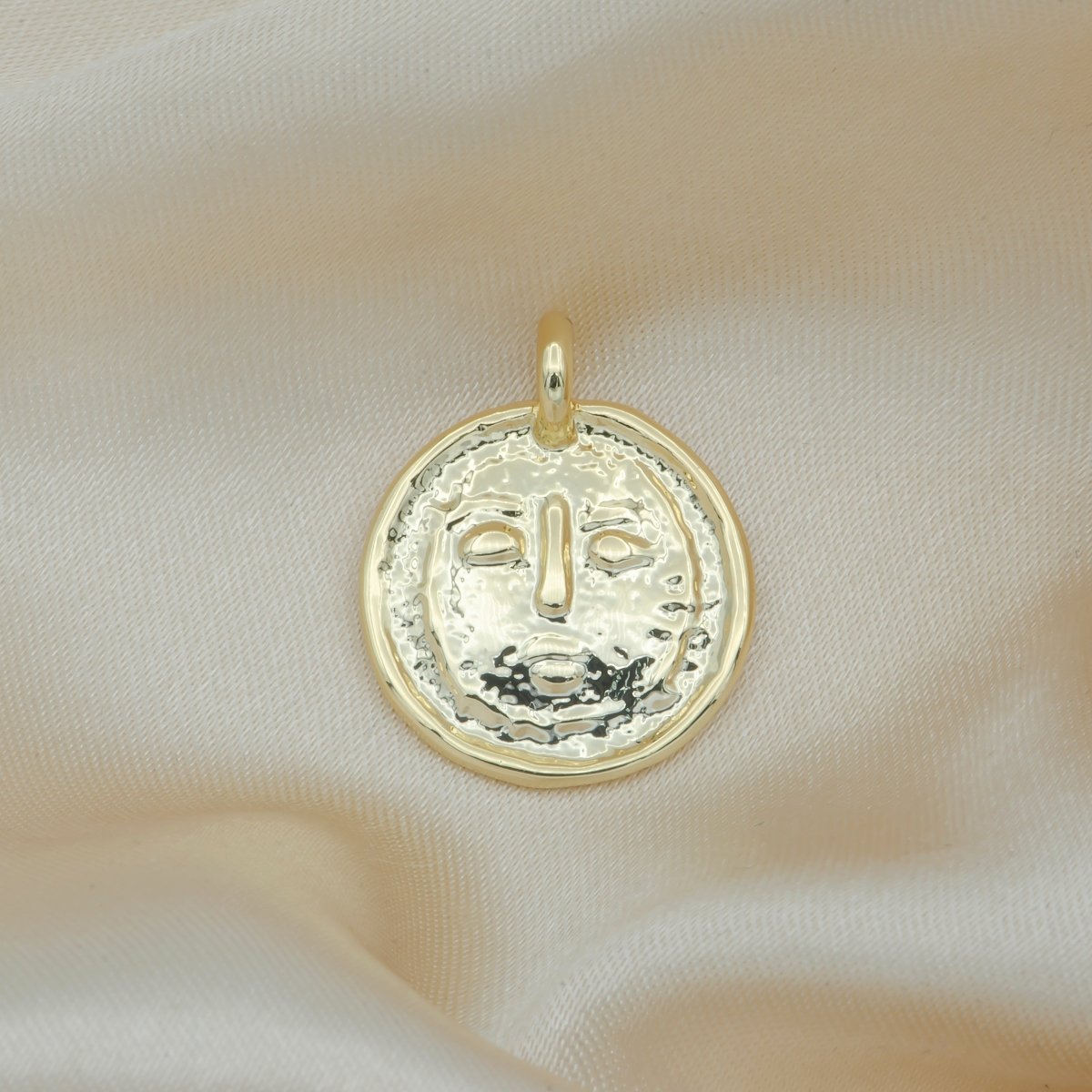 Dainty Gold Plated Rustic Face Charm Ancient Face Coin Charm Pendant GP-141