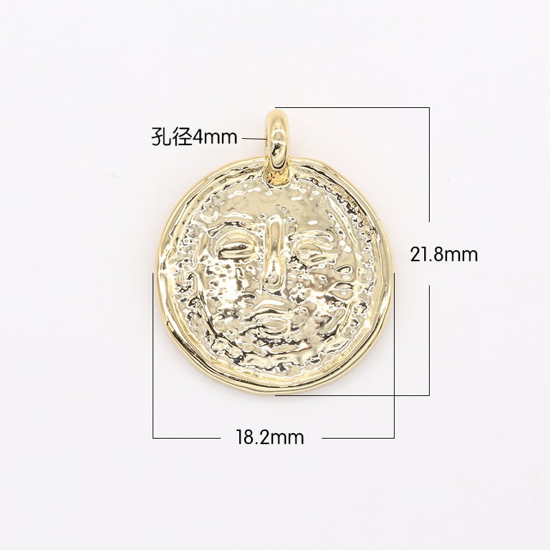 Dainty Gold Plated Rustic Face Charm Ancient Face Coin Charm Pendant GP-141