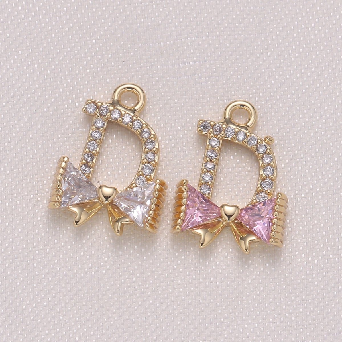 Dainty Gold Plated Zirconia Tie Ribbon Charm CZ Party Ribbon Micro Pave Charm Pendant GP-974 GP-975