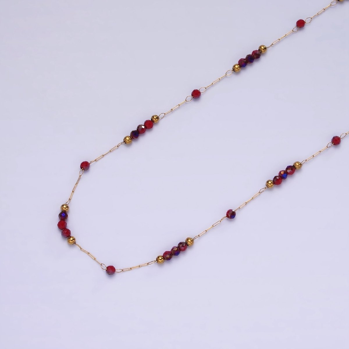 Dainty Gold Red beaded Chain for Jewelry Making Gold Satellite Crystal Bead Chain by Yard | ROLL-1496 ROLL-1497