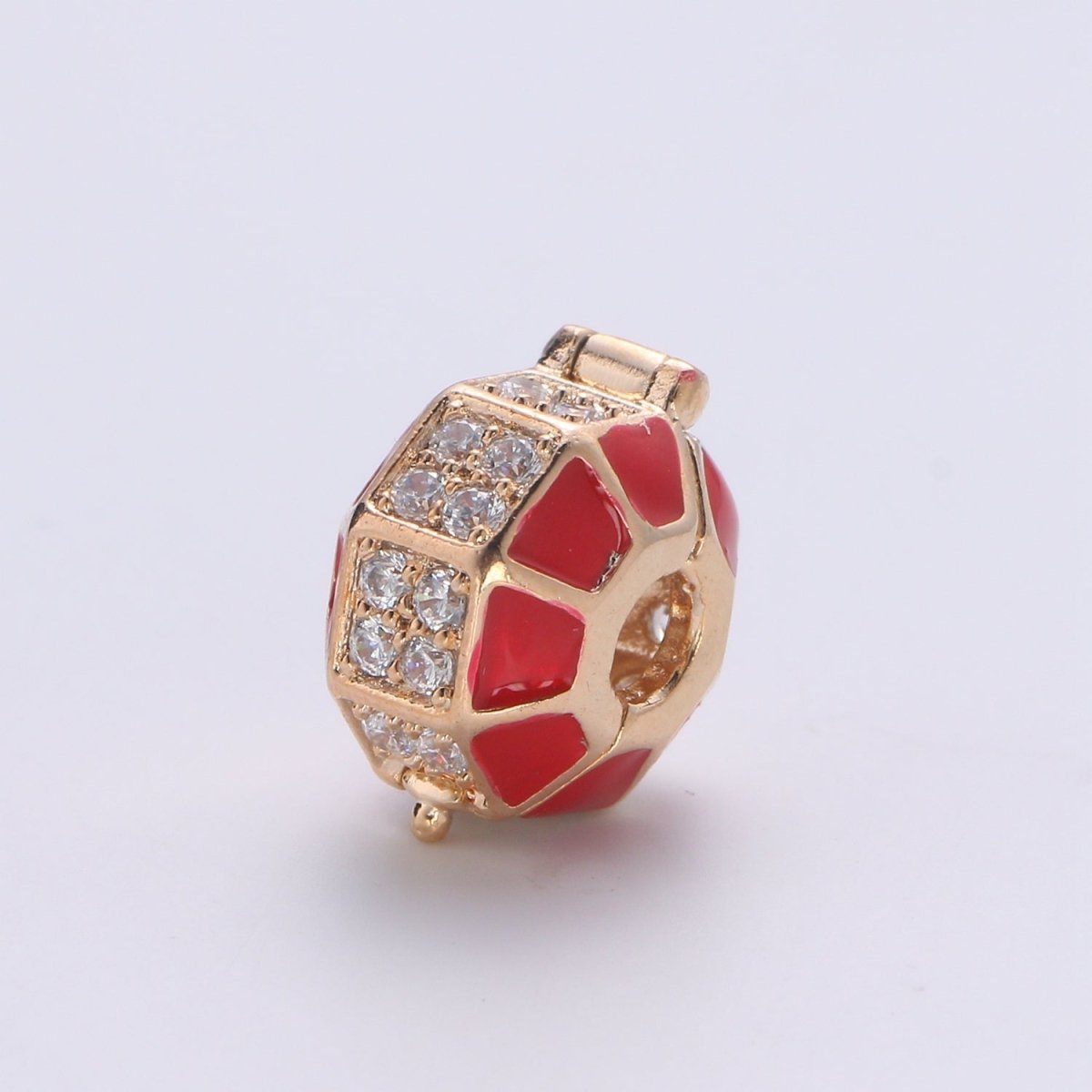 Dainty Gold Red Circle Round Beads CZ Crystal Gold Filled Geometric Jewelry Accessories Making Beads B373 - DLUXCA