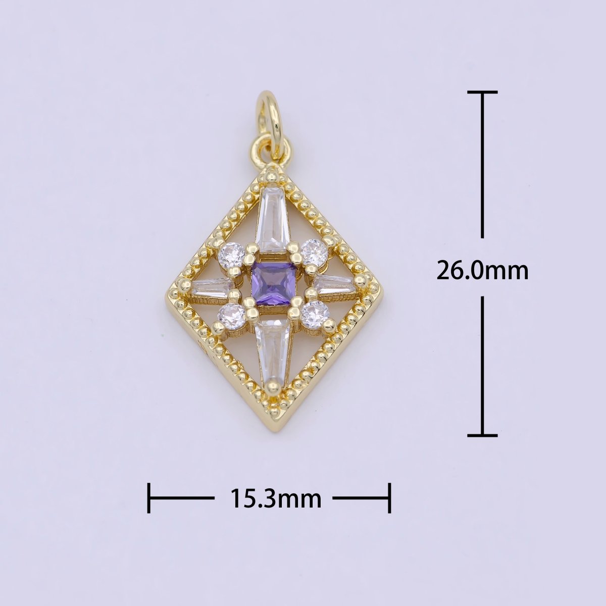 Dainty Gold Rhombus Charm North Star Cubic Zirconia Charm for Dangle Jewelry W-161 - DLUXCA