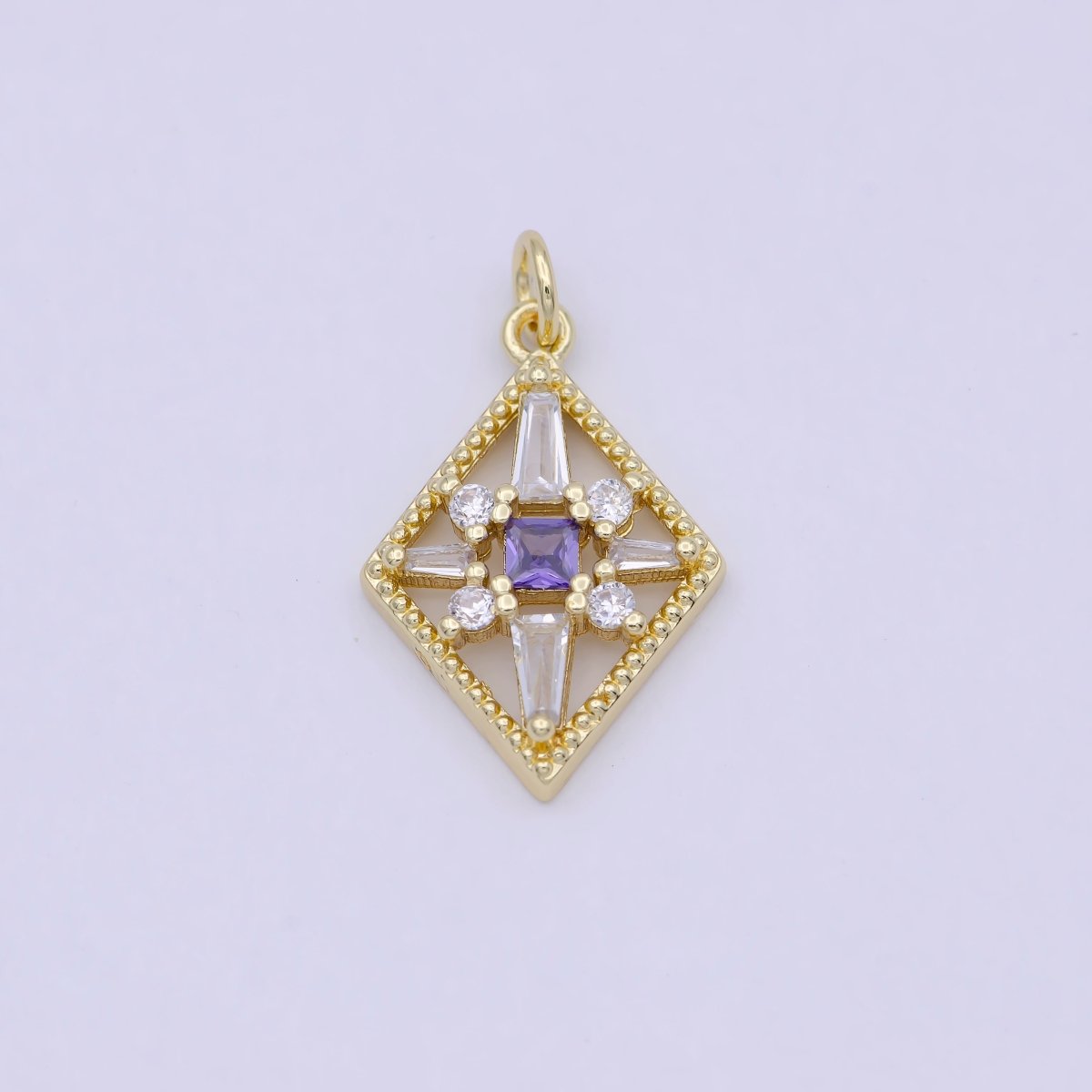 Dainty Gold Rhombus Charm North Star Cubic Zirconia Charm for Dangle Jewelry W-161 - DLUXCA