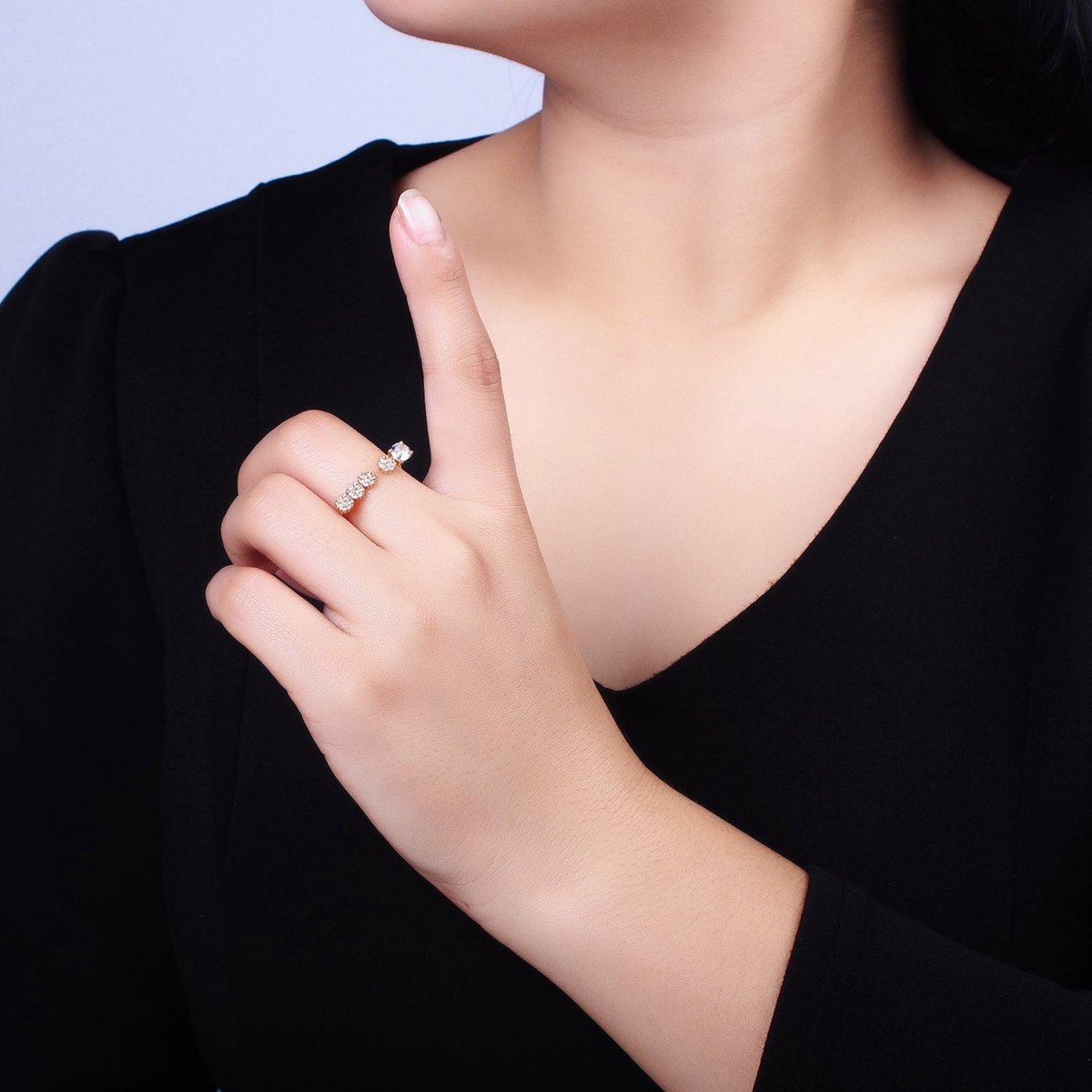 Dainty Gold Ring Five CZ Stone for Minimalist Jewelry O-1805 O-1806