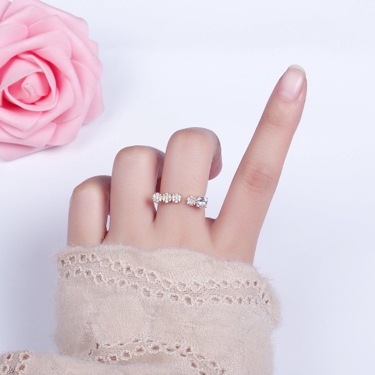 Dainty Gold Ring Five CZ Stone for Minimalist Jewelry O-1805 O-1806