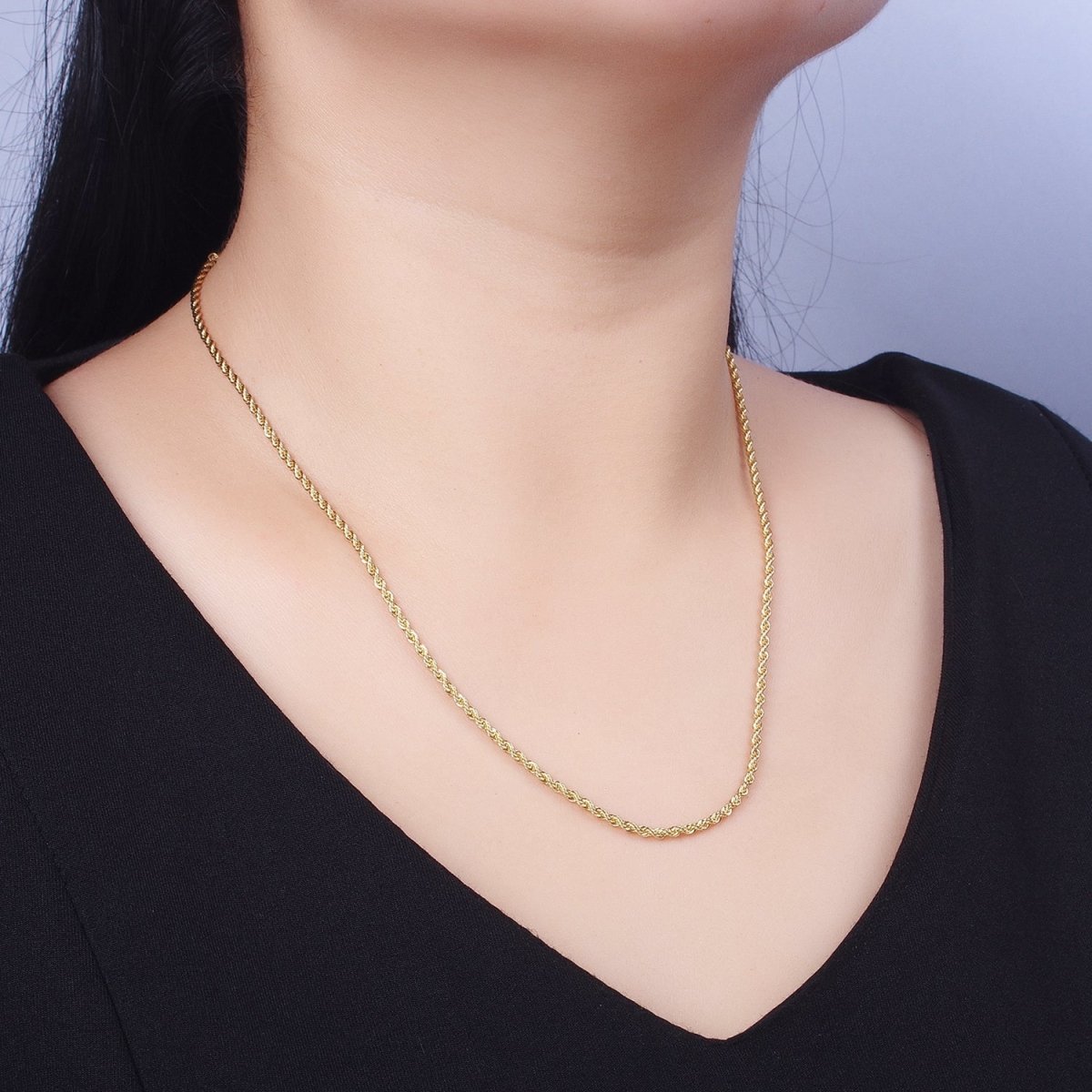 Dainty Gold Rope Chain Necklace Twisted Chain Necklace 17.75", 19.5 Inch + 2 inch Extender | WA-1524 WA-1525