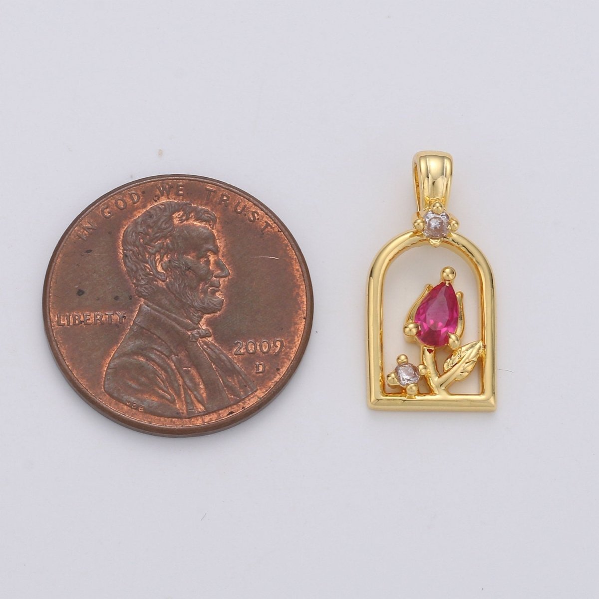 Dainty Gold Rose Pendant CZ Micro Pave Flower Pendant, Pink Floral Jewelry for Necklace Bracelet Earring Component I-655 I-656