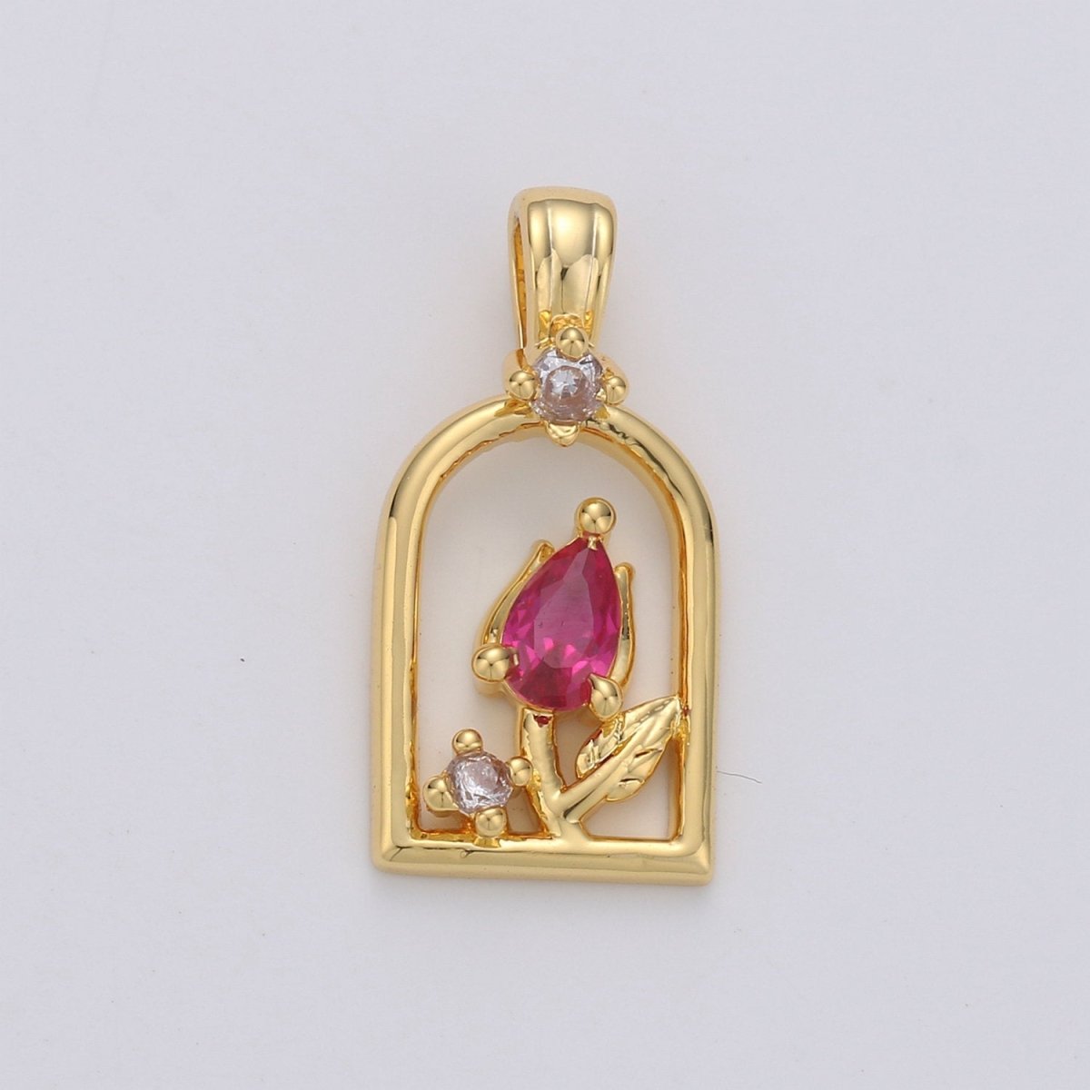 Dainty Gold Rose Pendant CZ Micro Pave Flower Pendant, Pink Floral Jewelry for Necklace Bracelet Earring Component I-655 I-656