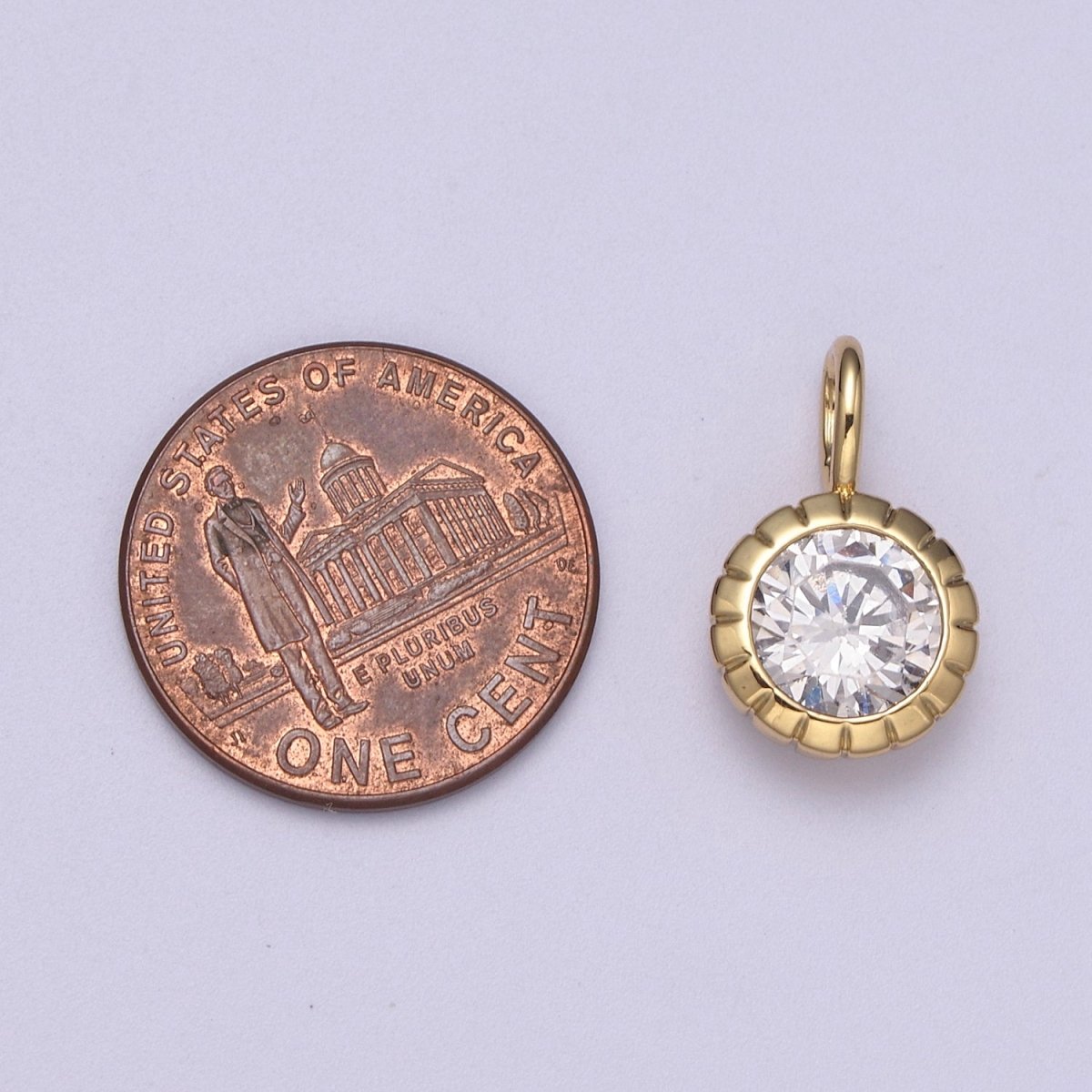Dainty Gold Round Charm Cubic Zirconia Circle Pendant CZ Solitaire Pendant Tiny Bezel Set H-177 H-330