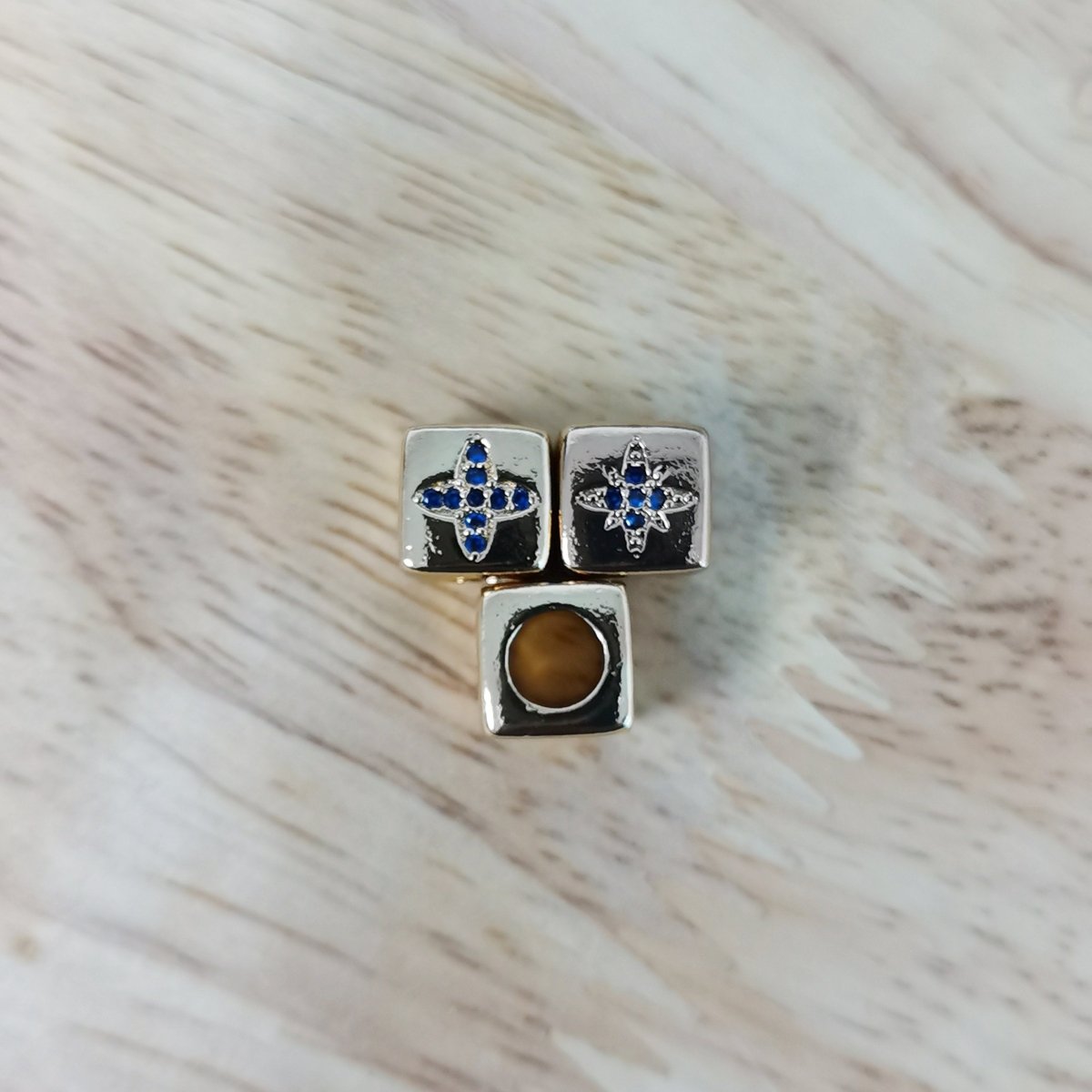 Dainty Gold Royal Blue STARBURST 8mm Bead 24K Gold Filled CZ North Star Charm, Celestial Micro Pave Beads B-311 - DLUXCA