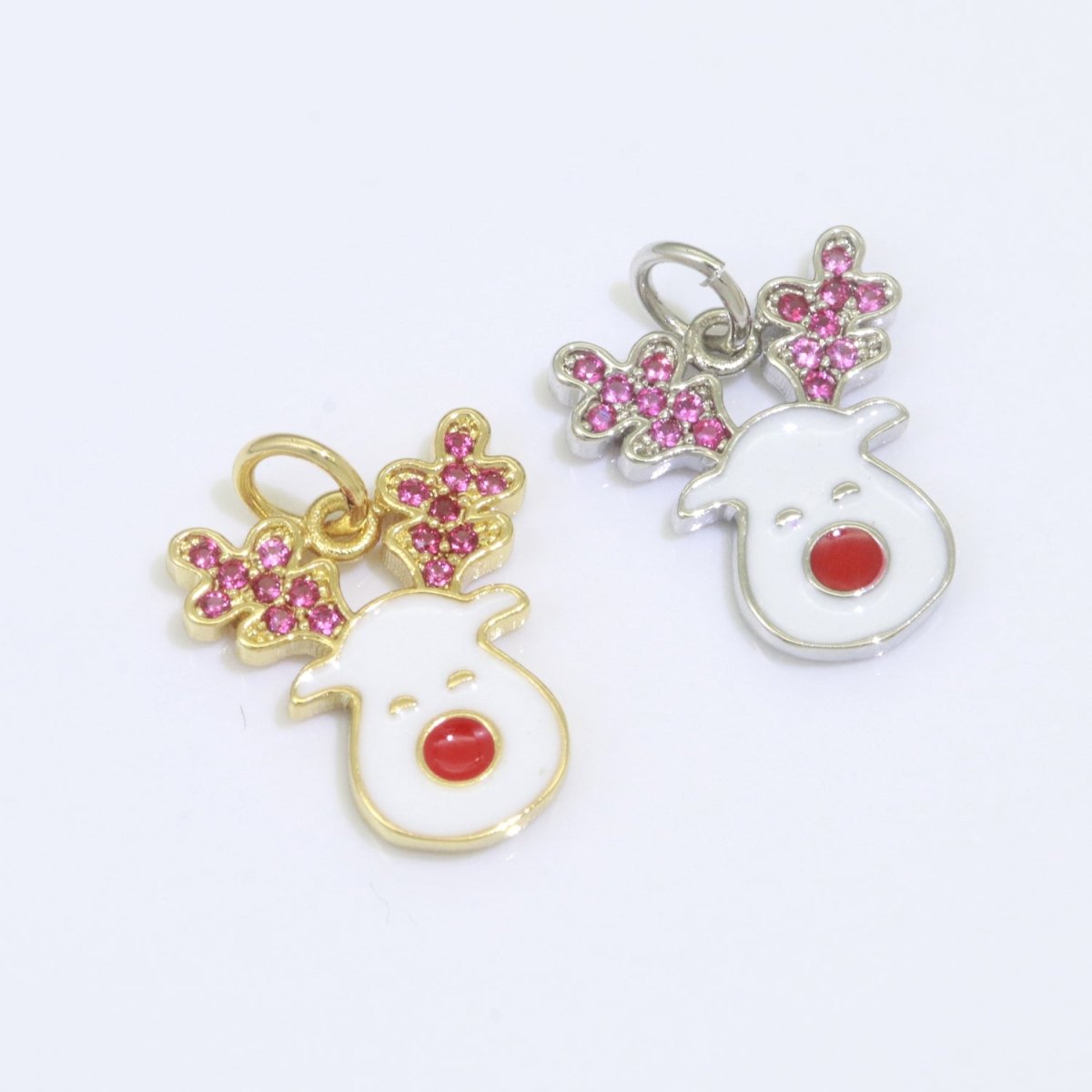 Dainty Gold Rudolph Charm - Christmas Jewelry Pendant - Red nose Reindeer Gold Filled Enamel Charm for Bracelet Necklace Earring Component M-527