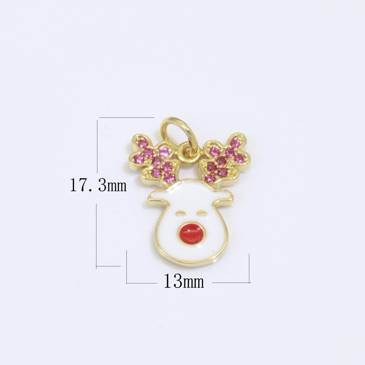 Dainty Gold Rudolph Charm - Christmas Jewelry Pendant - Red nose Reindeer Gold Filled Enamel Charm for Bracelet Necklace Earring Component M-527