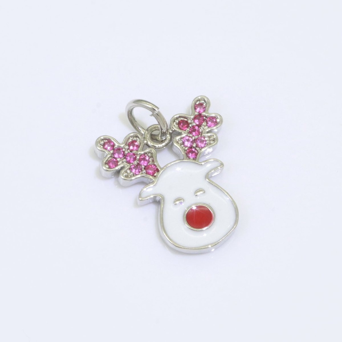 Dainty Gold Rudolph Charm - Christmas Jewelry Pendant - Red nose Reindeer Gold Filled Enamel Charm for Bracelet Necklace Earring Component M-527