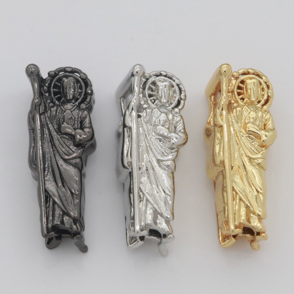 Dainty Gold Saint Jude Bead Spacer St Judas Bead for Bracelet Supply Component Jewelry Making Silver / Black Religious Protection Gift,  B-631