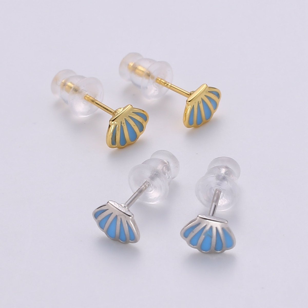 Dainty Gold Shell Stud Earrings, Gold Stud, Silver Stud, Gold Earring Minimalist Ocean Beach Design for gift Q-376 Q-377