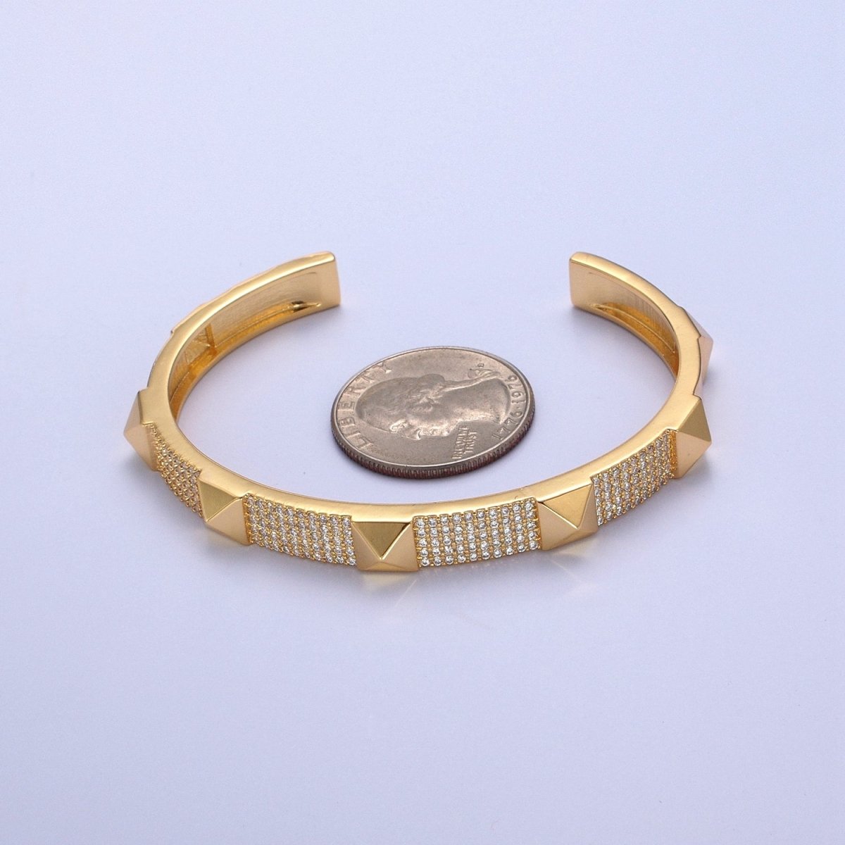 Dainty Gold / Silver Pyramid Stud Wristband Fashion Jewelry Open Cuff Bangle | WA-909 WA-910 Clearance Pricing