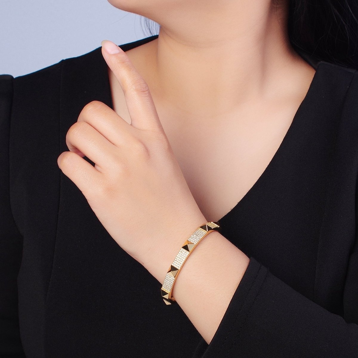 Dainty Gold / Silver Pyramid Stud Wristband Fashion Jewelry Open Cuff Bangle | WA-909 WA-910 Clearance Pricing