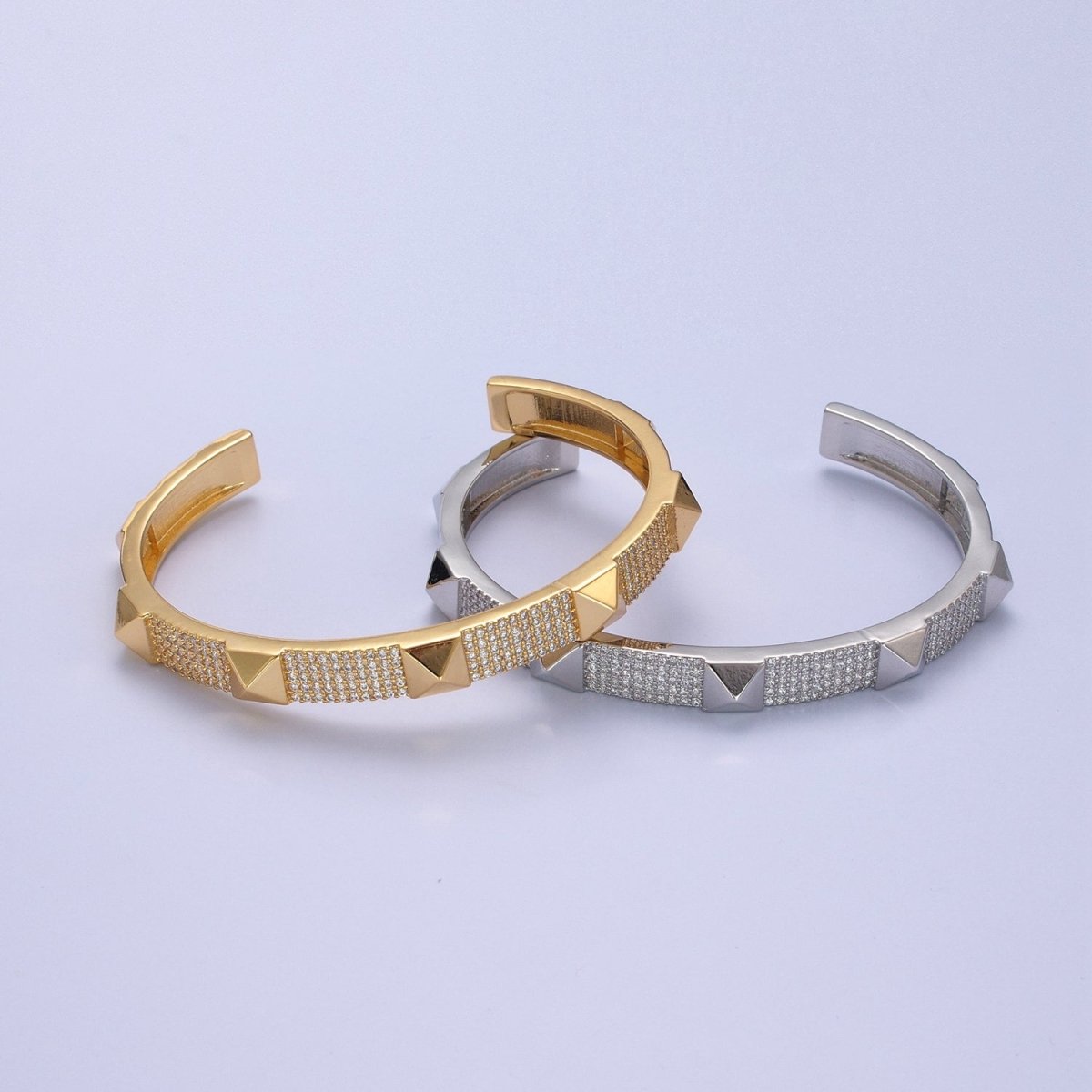 Dainty Gold / Silver Pyramid Stud Wristband Fashion Jewelry Open Cuff Bangle | WA-909 WA-910 Clearance Pricing
