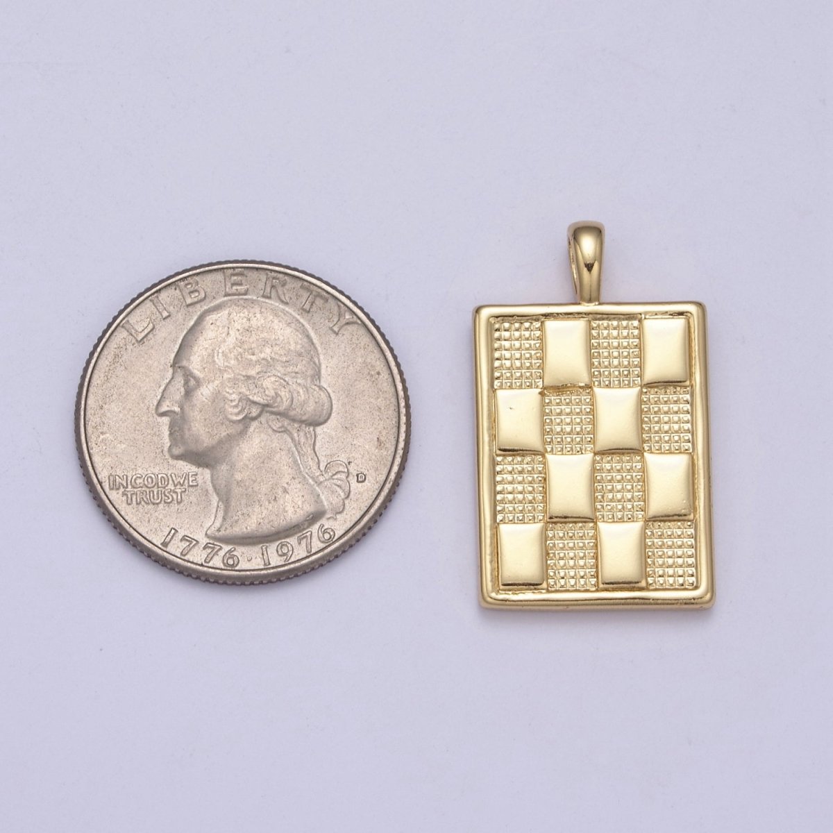 Dainty Gold Square Medallion Charm Checker Board Pendant for Men Women Unisex Jewelry Making H-434 - DLUXCA
