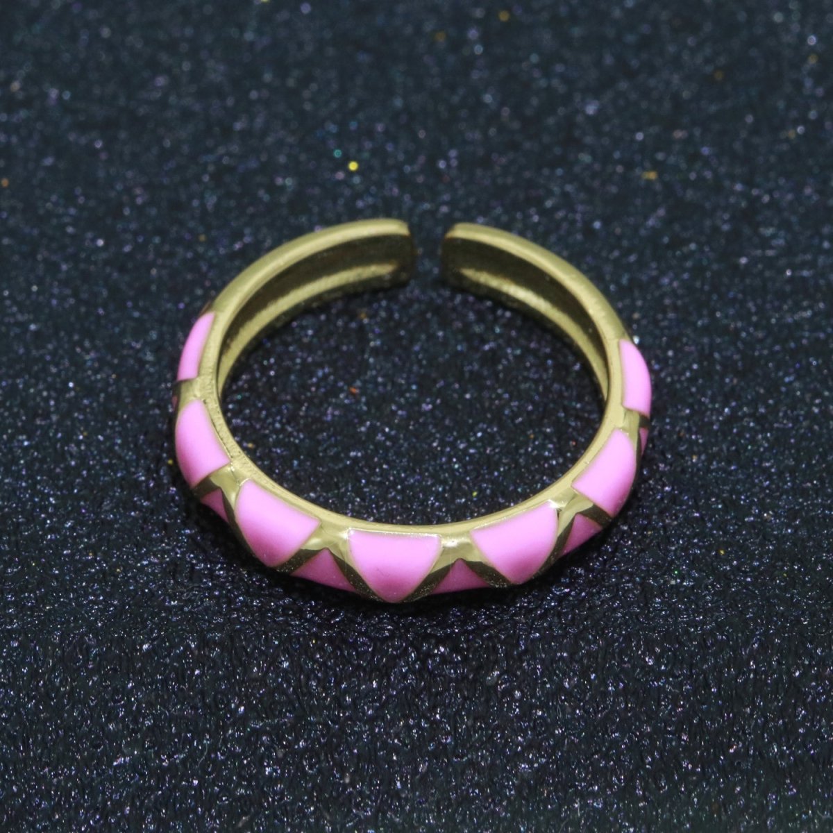 Dainty Gold Stackable Enamel Ring Bohemian Colorful Rainbow Band Open Adjustable S-120 ~ S-129