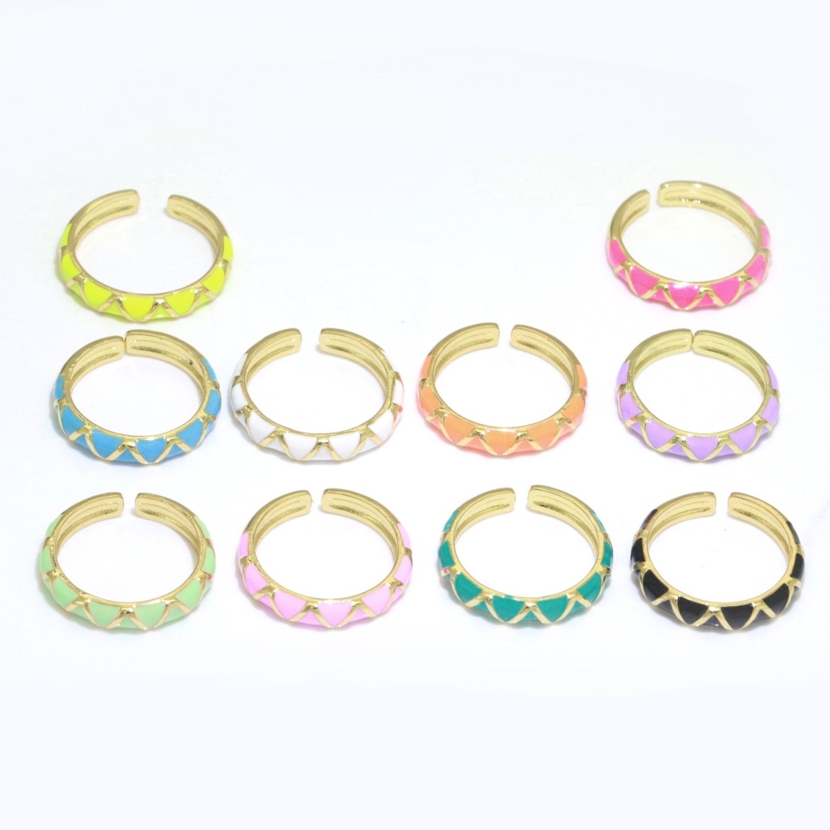 Dainty Gold Stackable Enamel Ring Bohemian Colorful Rainbow Band Open Adjustable S-120 ~ S-129