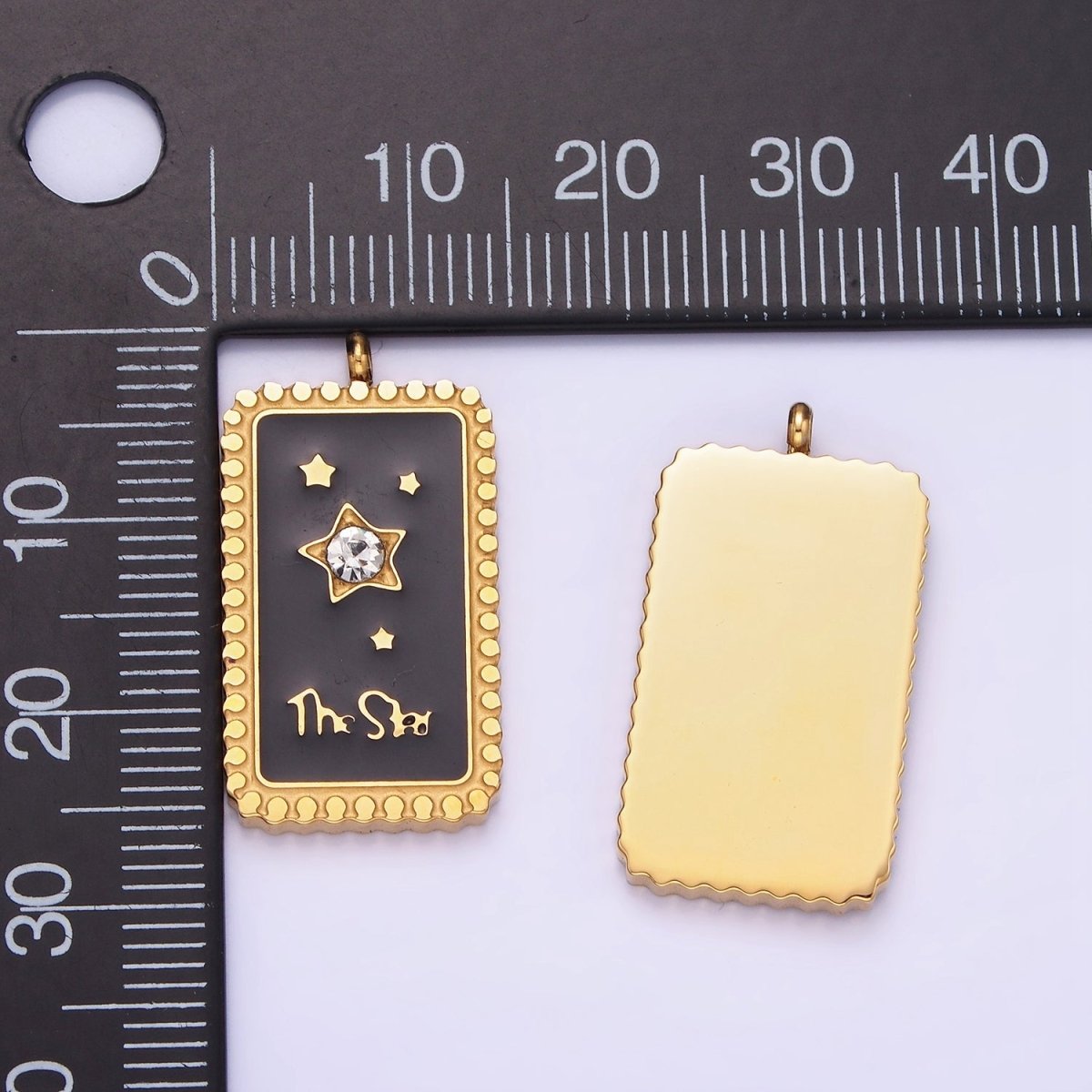 Dainty Gold Stainless Steel Black Enamel The Star Charm Tag Celestial Jewelry Pendant| P1398 - DLUXCA