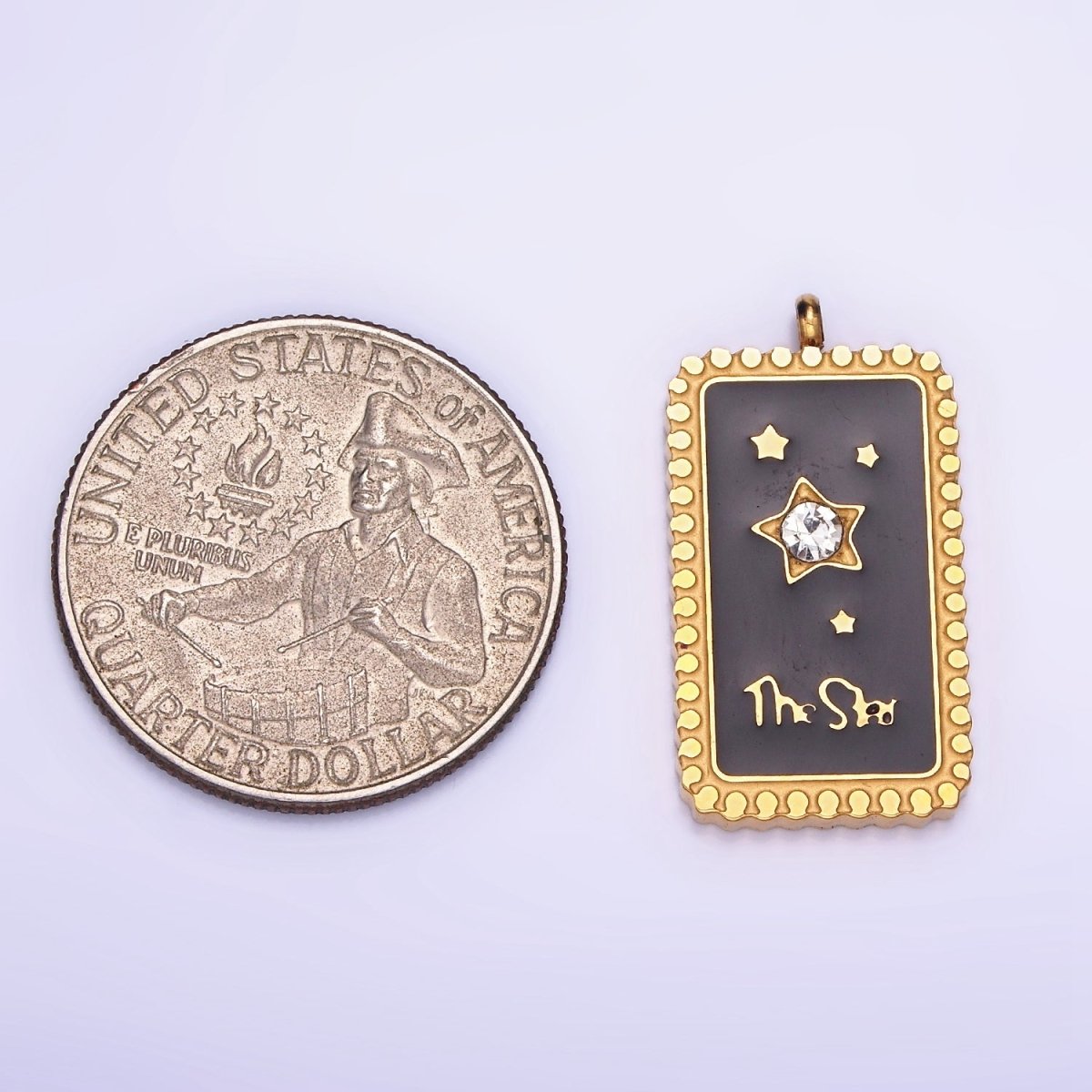 Dainty Gold Stainless Steel Black Enamel The Star Charm Tag Celestial Jewelry Pendant| P1398 - DLUXCA