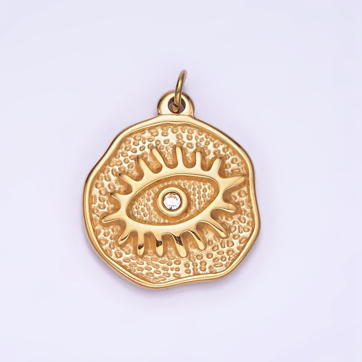 Dainty Gold Stainless Steel Evil Eye Charm Round Coin Pendant | P1401 - DLUXCA