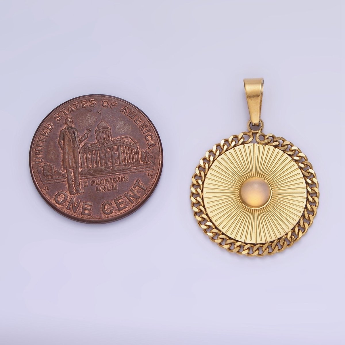 Dainty Gold Stainless Steel SunBurst Charm Opal Round Medallion Pendant Radiant Sun Charm P1391 - DLUXCA