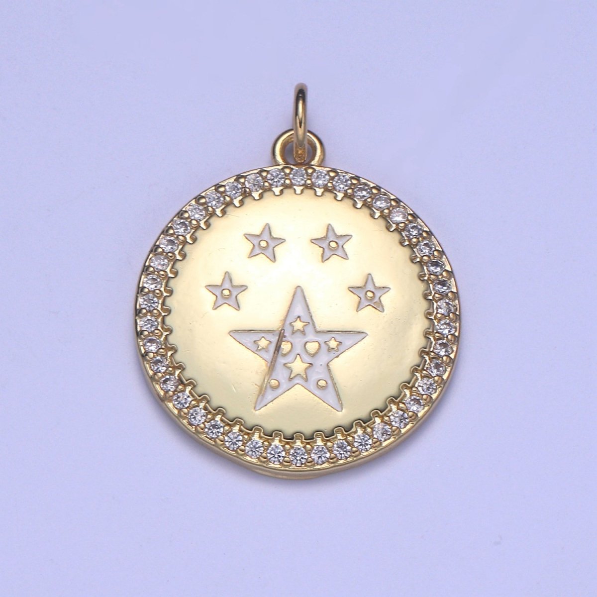 Dainty Gold Star Medallion Pendant - 14k gold Filled Micro Pave Five Star Round Disc Charm Necklace Pendant E-283 - E-285