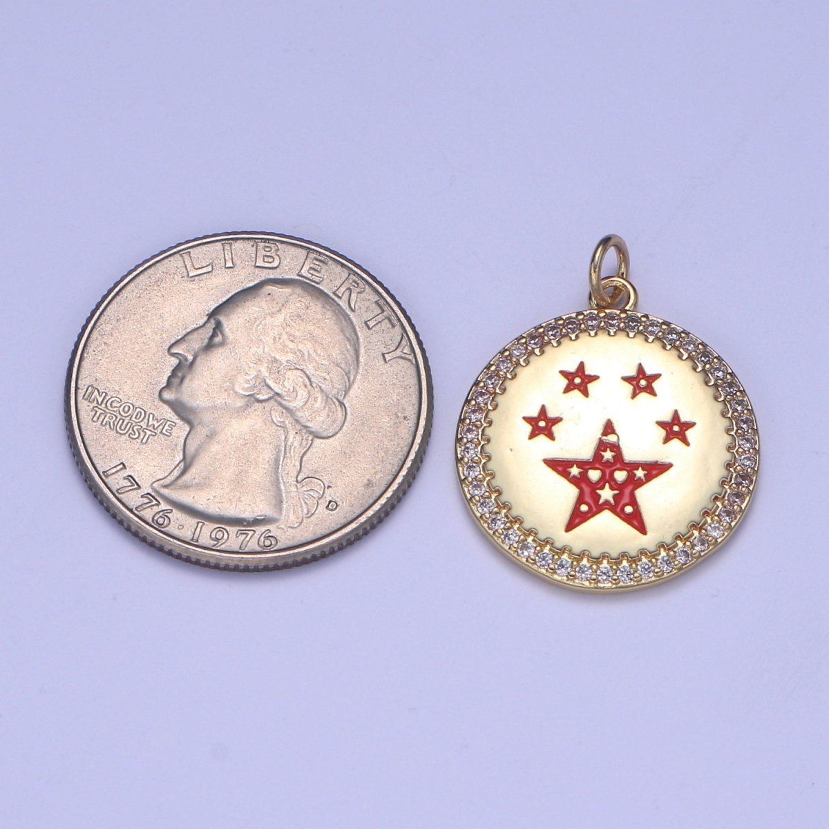 Dainty Gold Star Medallion Pendant - 14k gold Filled Micro Pave Five Star Round Disc Charm Necklace Pendant E-283 - E-285