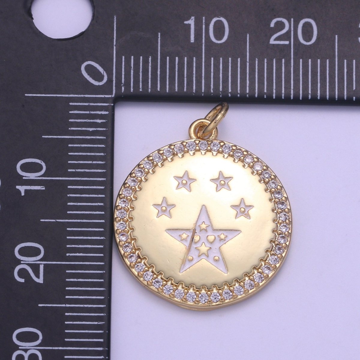 Dainty Gold Star Medallion Pendant - 14k gold Filled Micro Pave Five Star Round Disc Charm Necklace Pendant E-283 - E-285