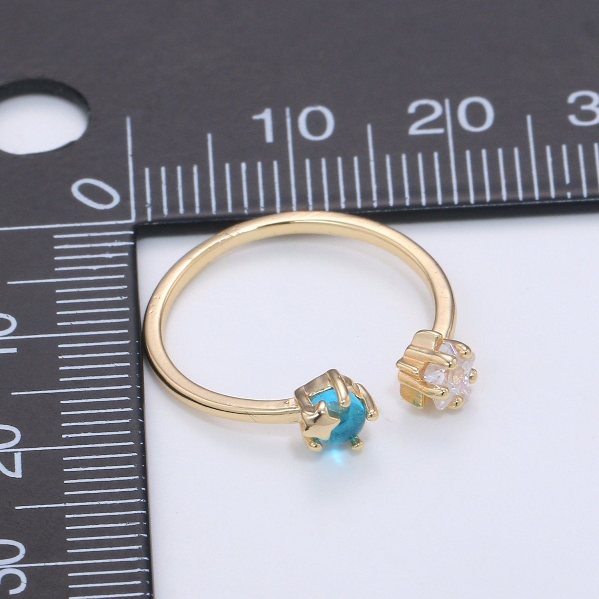 Dainty Gold Star Ring, Minimalist Ring, Cz Blue Open Ring, Stackable Ring Thin Gold Ring Celstial Ring adjustable ring R-075