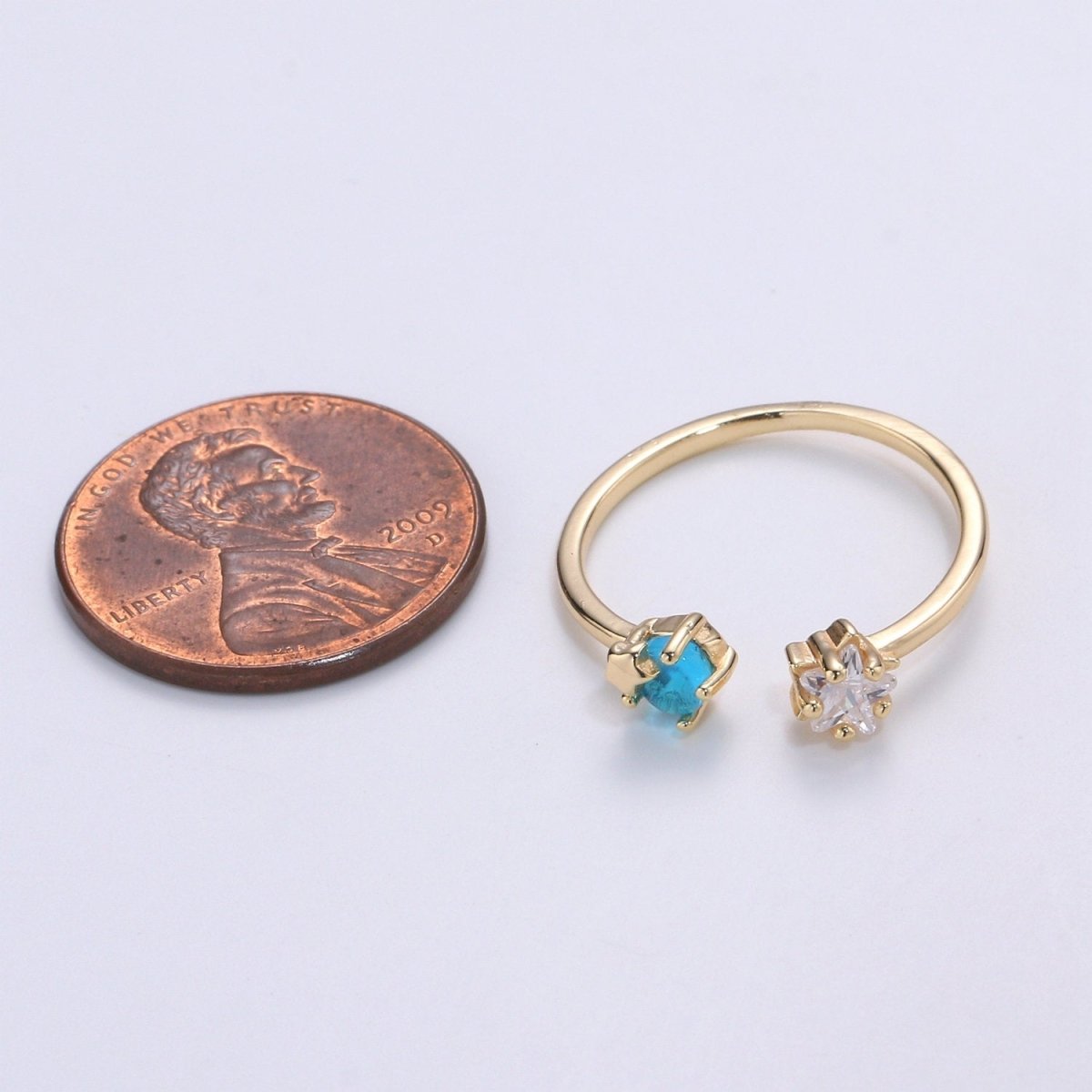 Dainty Gold Star Ring, Minimalist Ring, Cz Blue Open Ring, Stackable Ring Thin Gold Ring Celstial Ring adjustable ring R-075