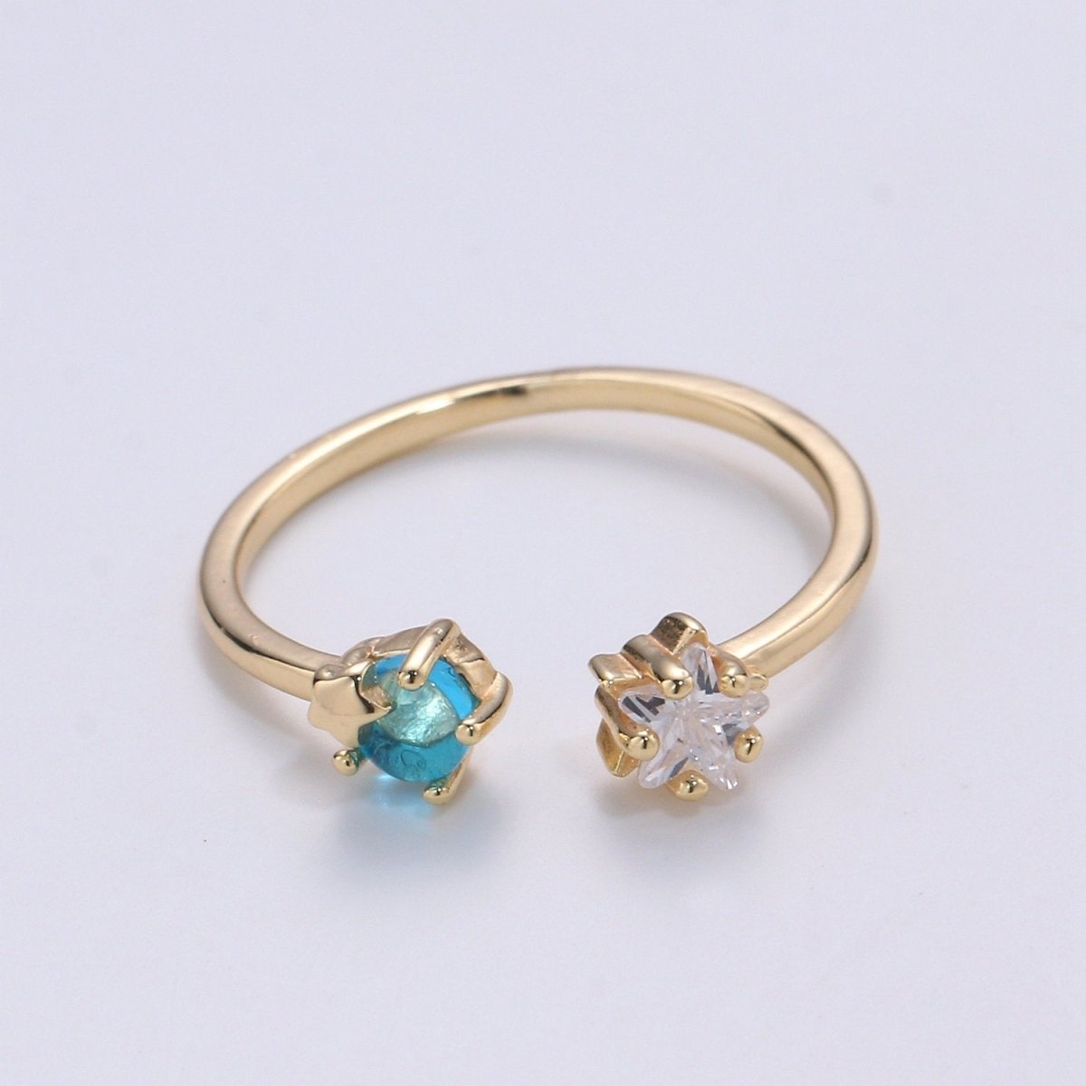 Dainty Gold Star Ring, Minimalist Ring, Cz Blue Open Ring, Stackable Ring Thin Gold Ring Celstial Ring adjustable ring R-075
