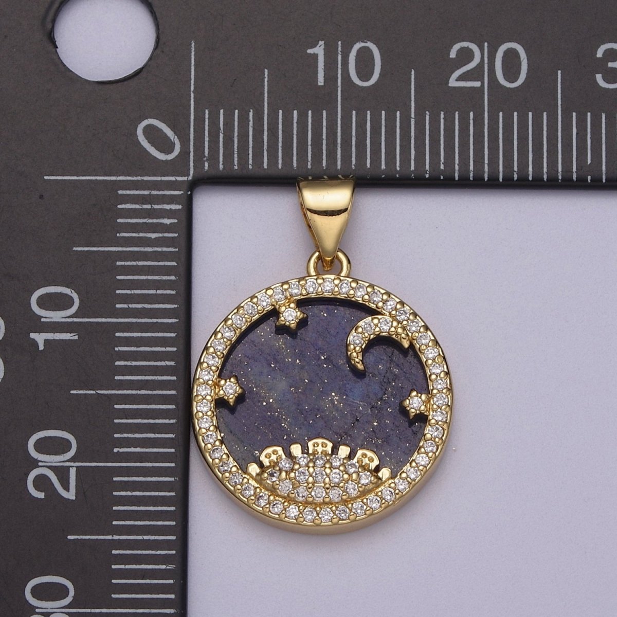 Dainty Gold Starry Night Charm with Cubic Zirconia Star Moon Sun Pendant J-421 - DLUXCA