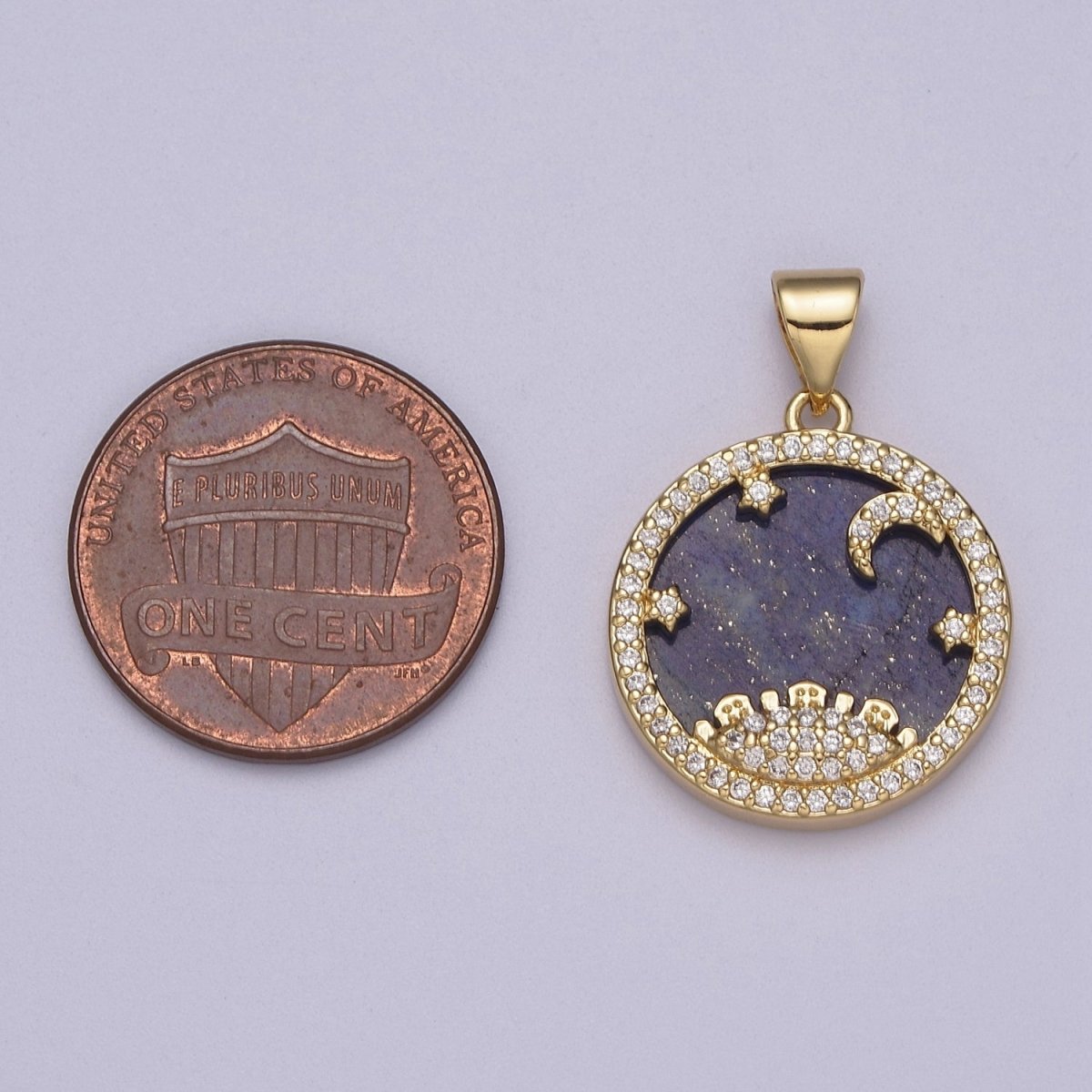 Dainty Gold Starry Night Charm with Cubic Zirconia Star Moon Sun Pendant J-421 - DLUXCA