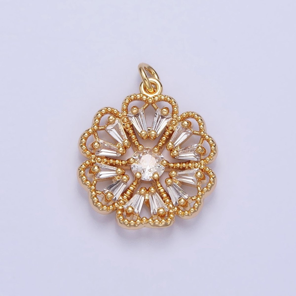 Dainty Gold Sun Flower Charm Silver Baguette Floral Charm AC747 AC748