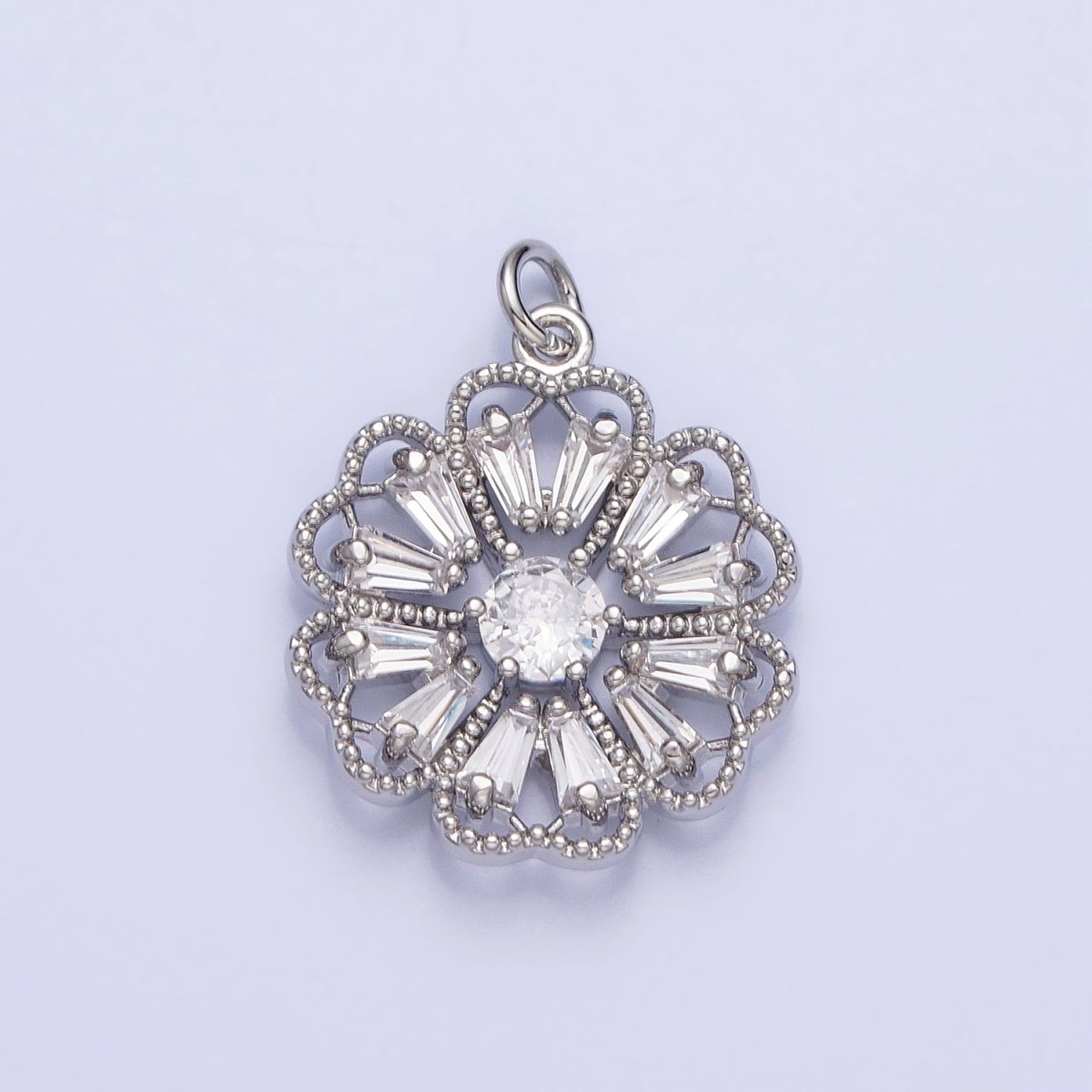 Dainty Gold Sun Flower Charm Silver Baguette Floral Charm AC747 AC748