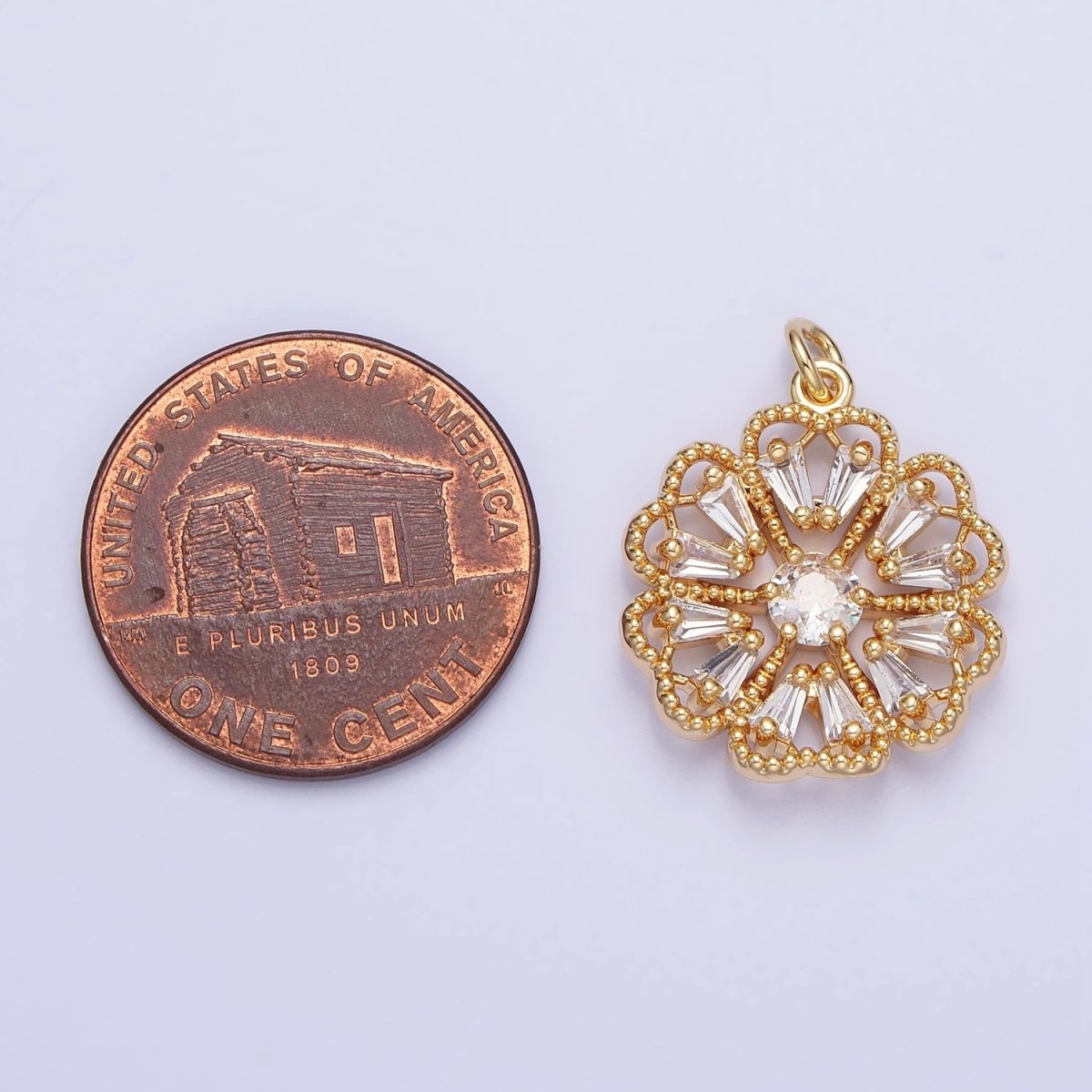 Dainty Gold Sun Flower Charm Silver Baguette Floral Charm AC747 AC748