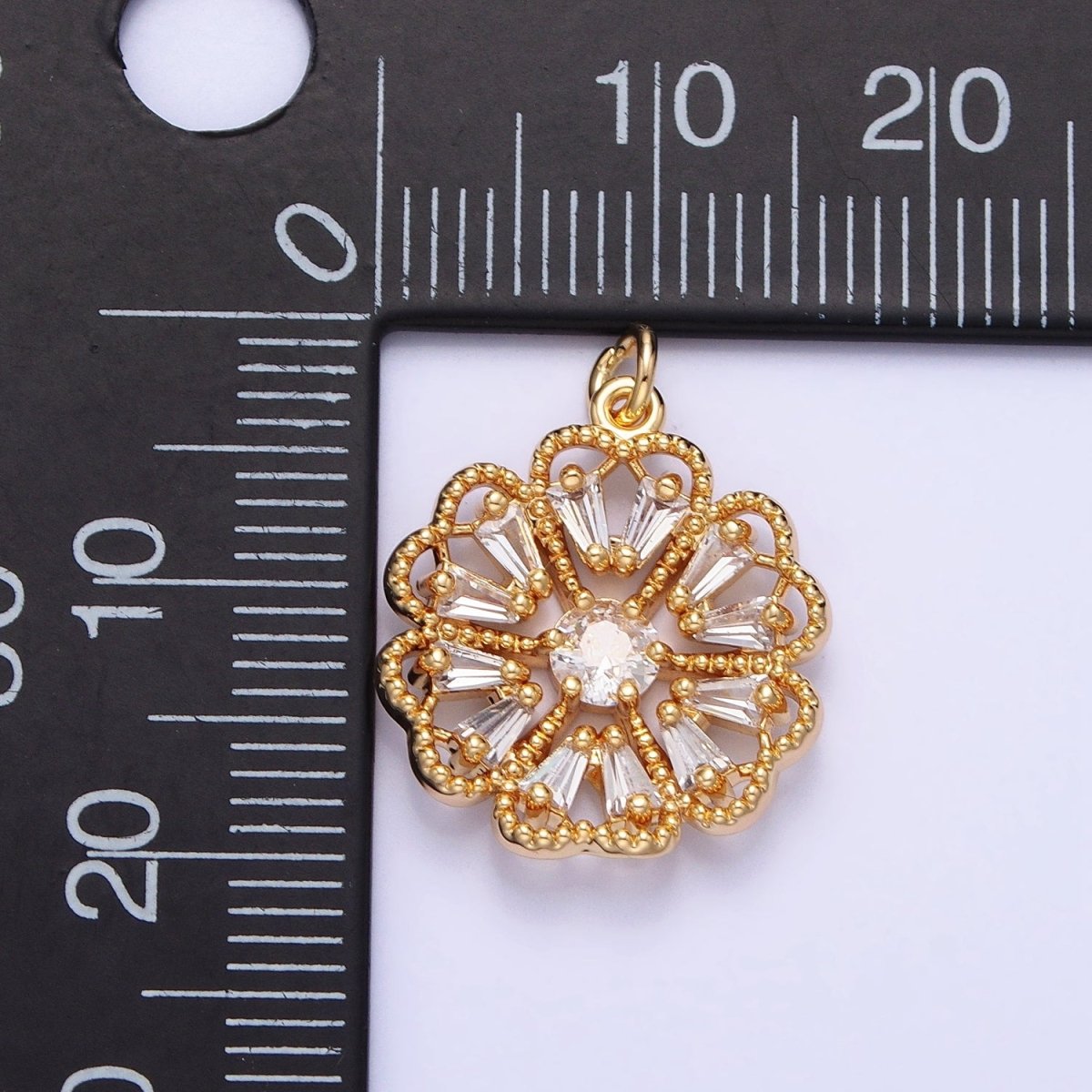 Dainty Gold Sun Flower Charm Silver Baguette Floral Charm AC747 AC748