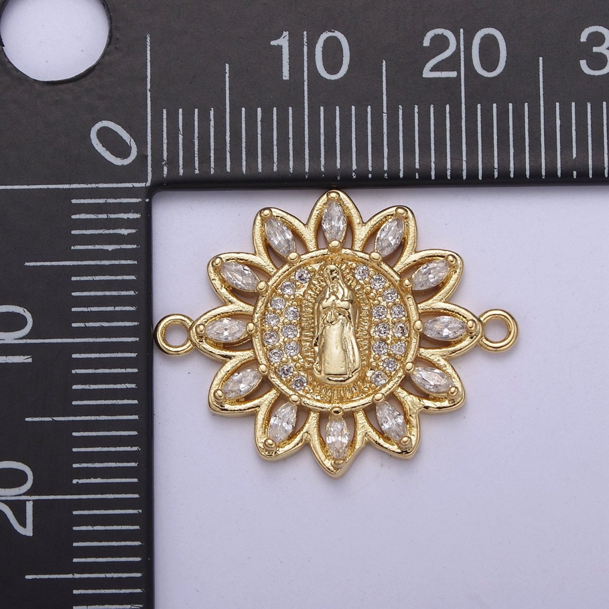 Dainty Gold Sun Flower Cubic Virgin Mary Lady Guadalupe Charm Connector for Bracelet F-679 - DLUXCA