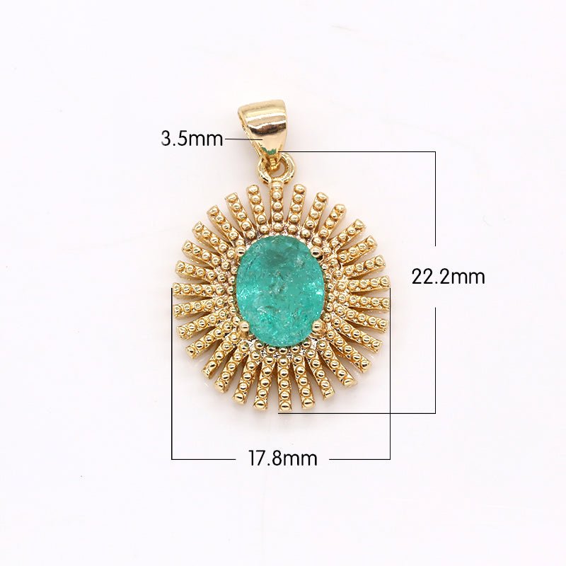 Dainty Gold Sun Rays Flower Green Natural Stone Charm Gold Plated Morning Sunburst Nature Charm Pendant GP-386