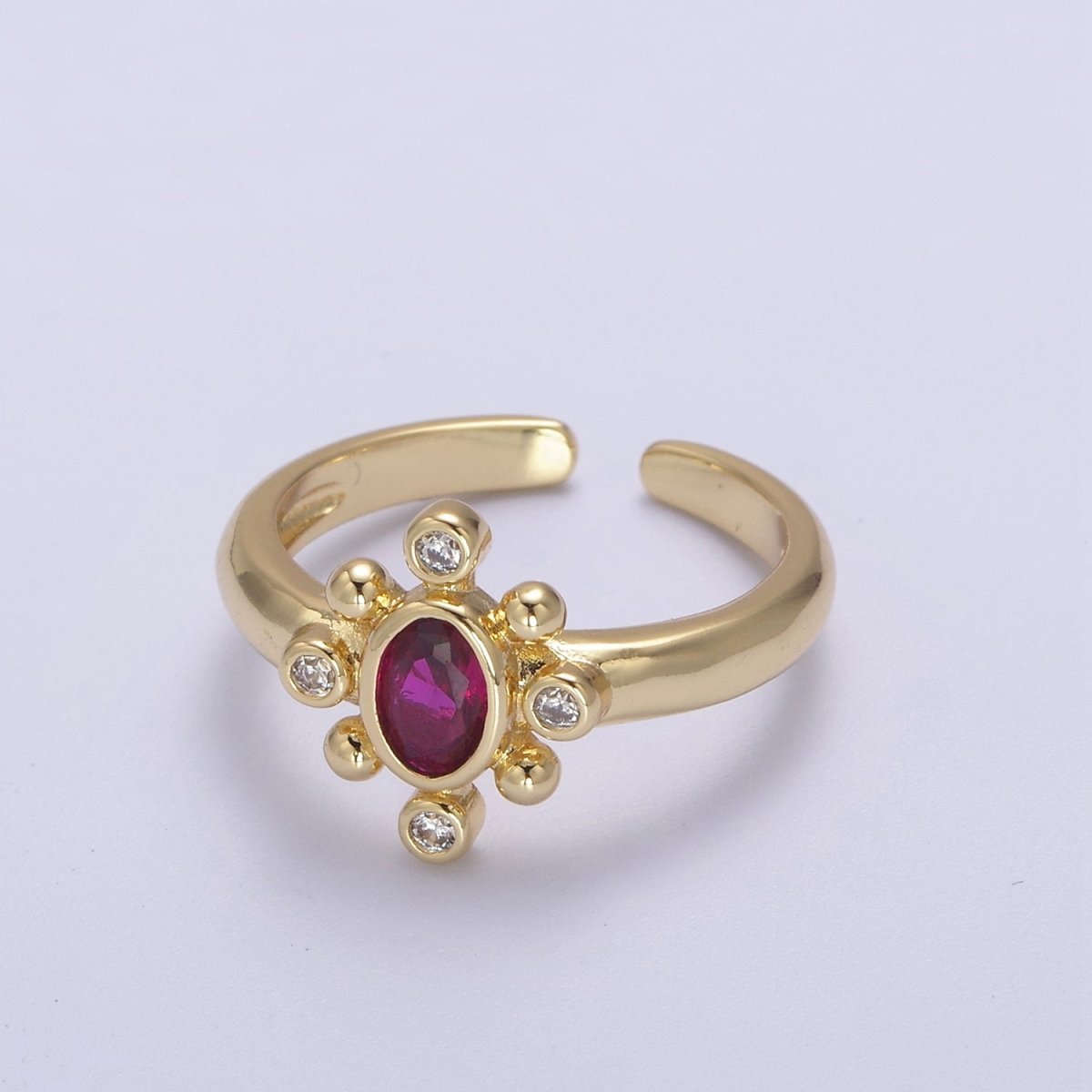 Dainty Gold Sun Ring Fuchsia Green Cz Stone Adjustable Open Ring U-229 ~ U-232