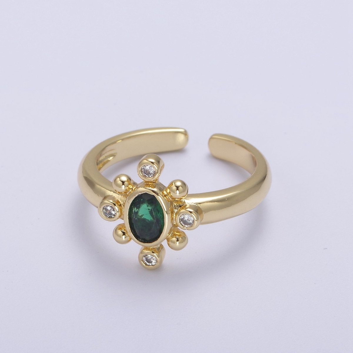 Dainty Gold Sun Ring Fuchsia Green Cz Stone Adjustable Open Ring U-229 ~ U-232