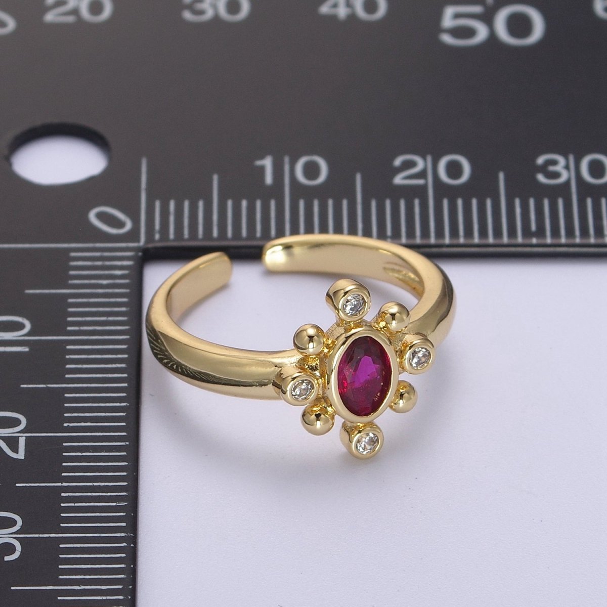 Dainty Gold Sun Ring Fuchsia Green Cz Stone Adjustable Open Ring U-229 ~ U-232